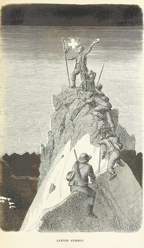 Альпийская вершина. Рисунок из книги "The Alps: Or, Sketches of Life and Nature in the Mountains" перевод которой с немецкого сделал Лесли Стивен
