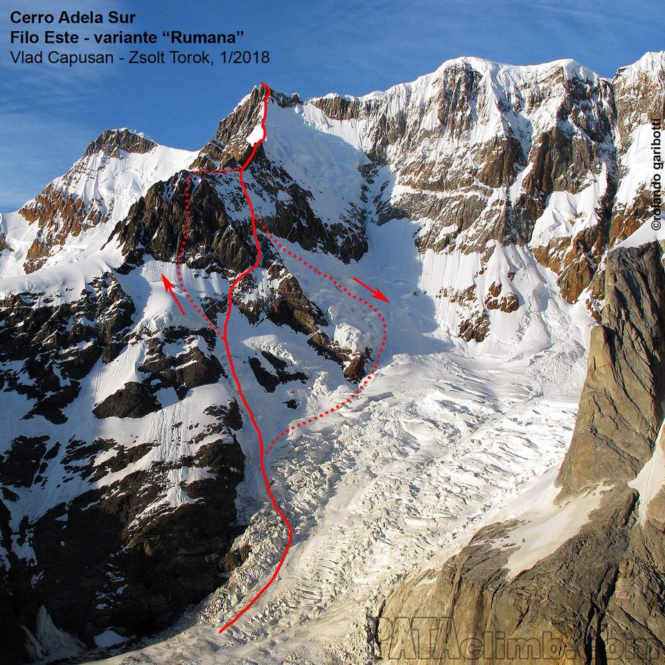 Нитка нового маршрута на вершину Серро Адела Сур (Cerro Adela Sur) высотой 2800 метров. Фото Vlad Capusan