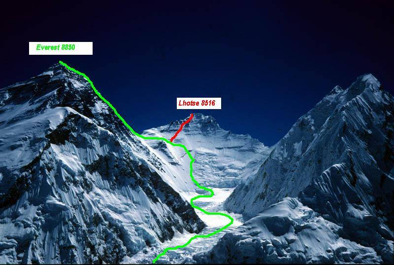 Маршрут на Эверест и Лхоцзе по стандартному маршруту с непальской стороны
