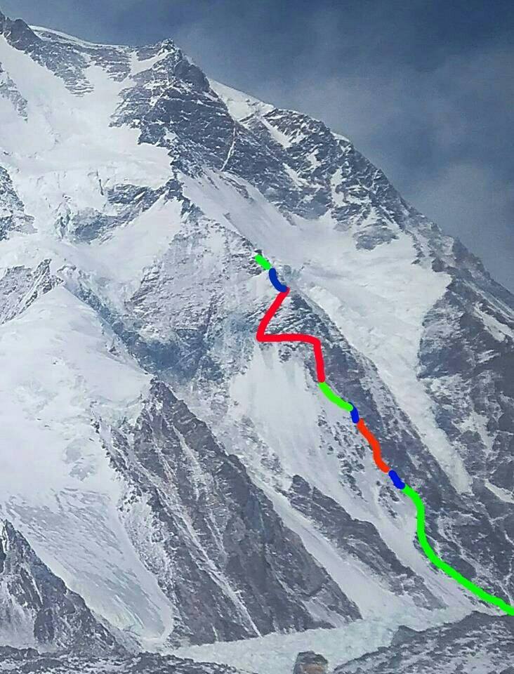  Разноцветные отрезки обозначают участки маршрута, провешенные в различные выходы на гору