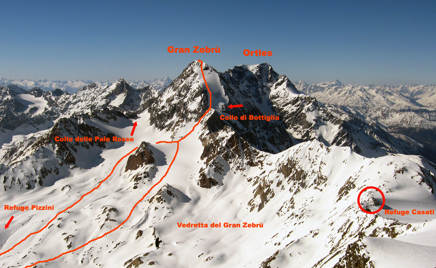 место схода лавины на горе Гран Зебру (Königsspitze / Gran Zebrù) у перевала Бутылка. Фото Summit Post