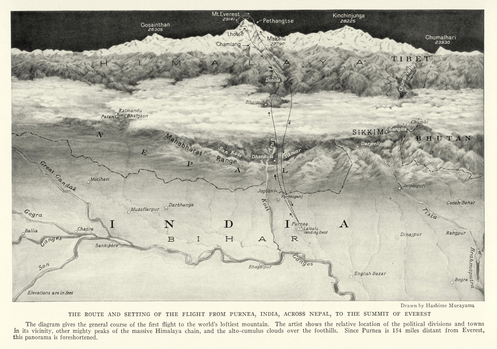 Карта Эвереста и окрестностей. 1933 год. Фото National Geographic