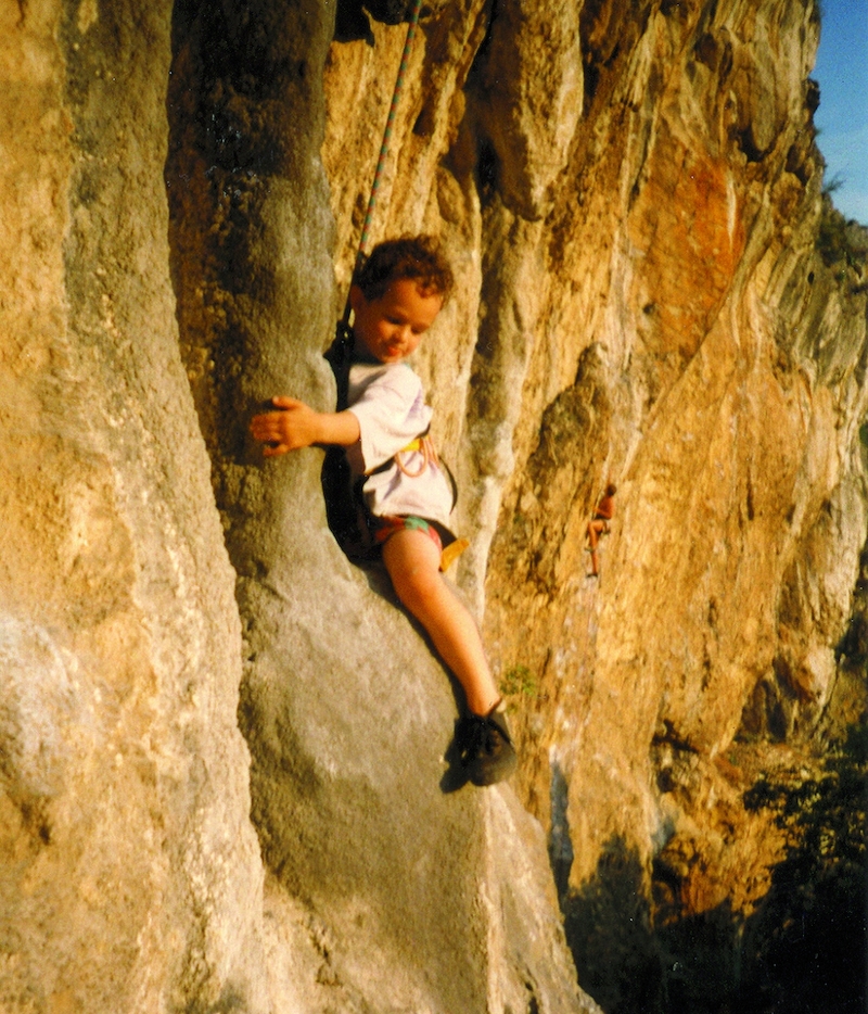 Одно из первых восхождений Адама Ондры запечатленное на фото. 1995 год, Словения