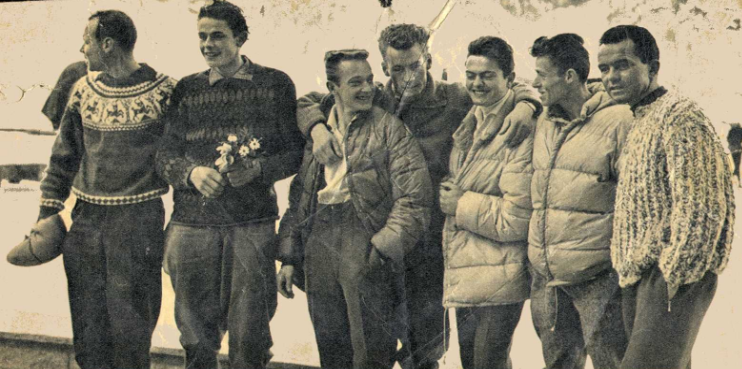 Команда 1962 года после прохождения северной стены Маттерхорна. Райнер Каушке (Reiner Kauschke) третий справа