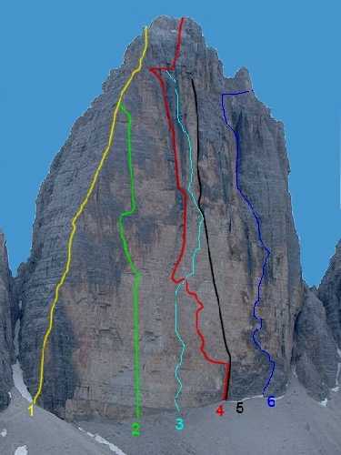 Чима Гранде ди Лаваредо (Большой пик / Cima Grande di Lavaredo, 2999 метров) -  "Саксонский маршрут" (Via dei Sassoni) под номером 5