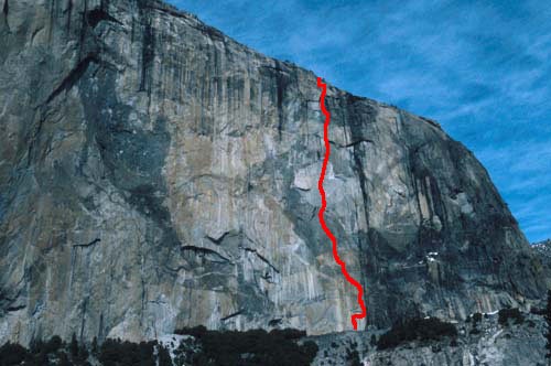 маршрут  "Zodiac" (16 веревок, 550 метров, 5.9 C3+) на вершину скалы Эль-Капитан