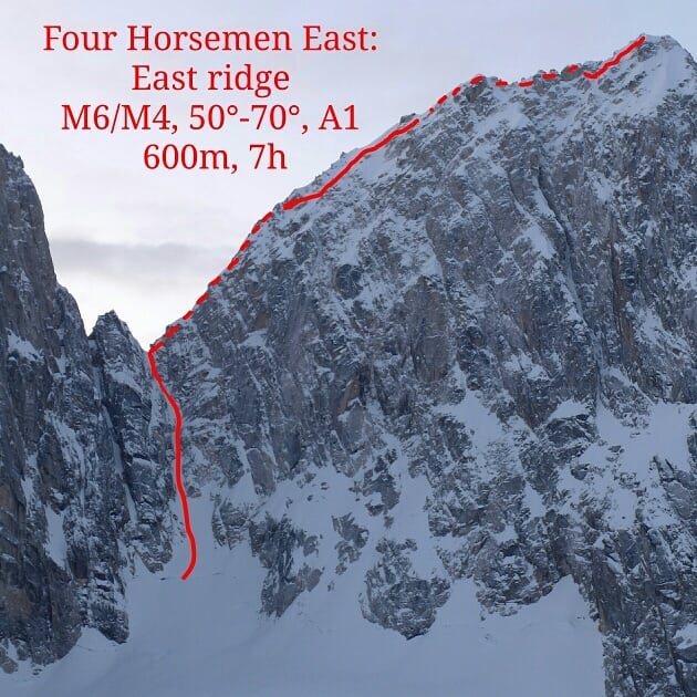  маршрут по восточному хребту, M6/M4, 50°-70°, A1, 600 м