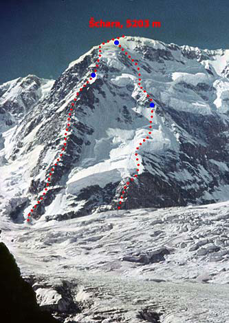 Чехословацкий маршрут на вершину горы Шхара, 1965 год. Первопрохождение северной стены