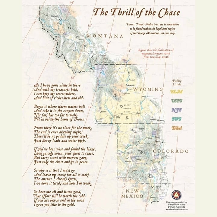 Карта с подсказками к поиску клада Форреста Фенна