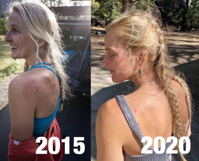 Эмили Харрингтон (Emily Harrington) после прохождения маршрута"Golden Gate" в 2015 и 2020 году