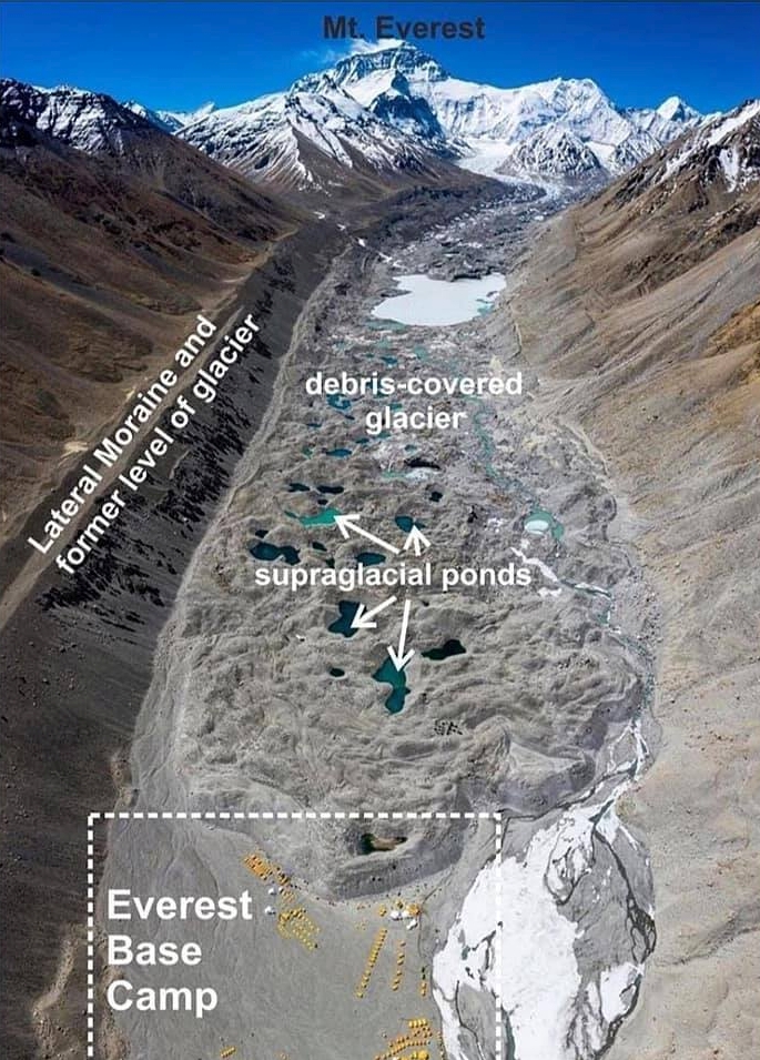Ледник Ронгбук и вид на базовый лагерь Эвереста