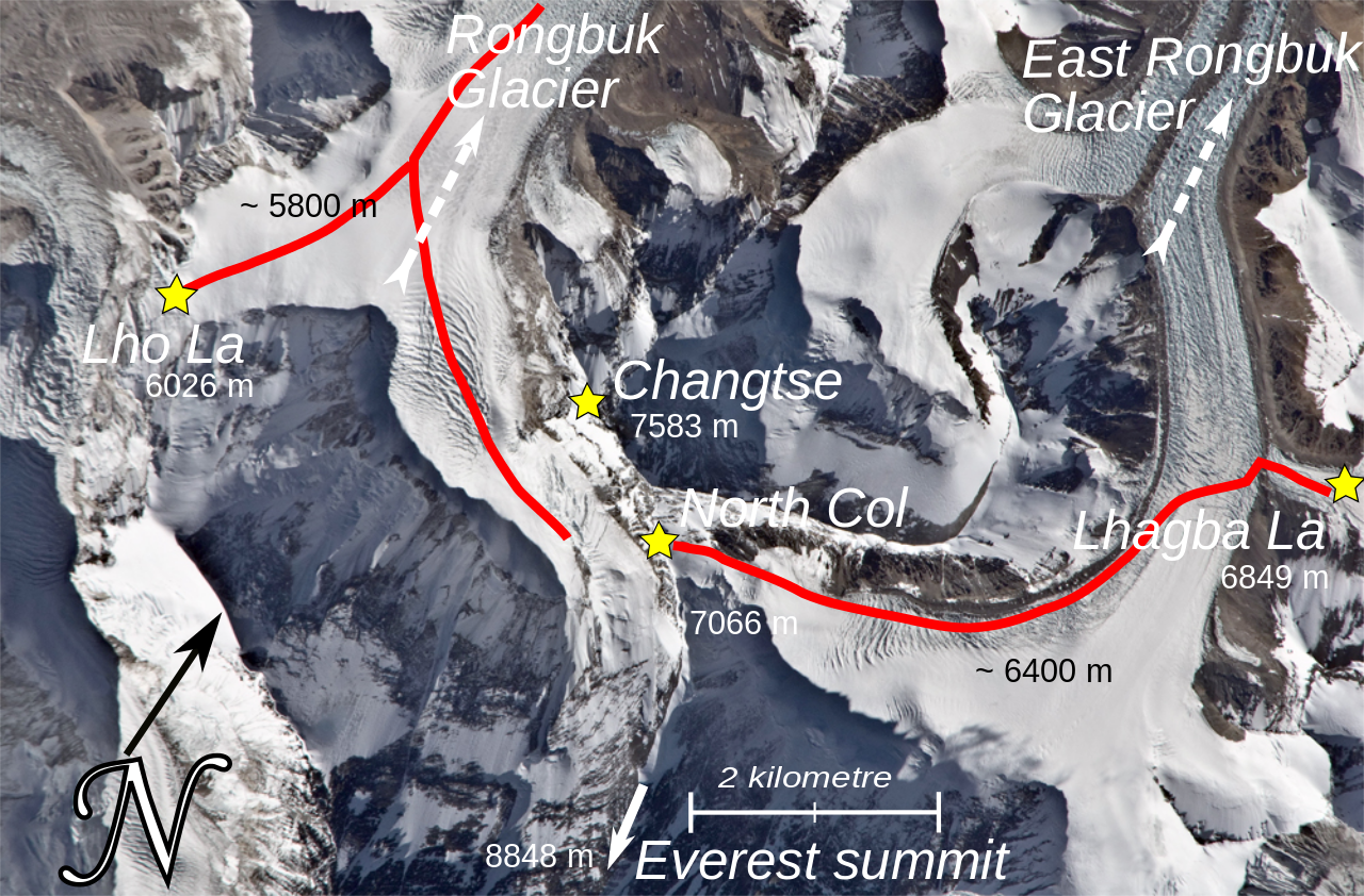 Схема маршрутов экспедиции в районе Северного седла.