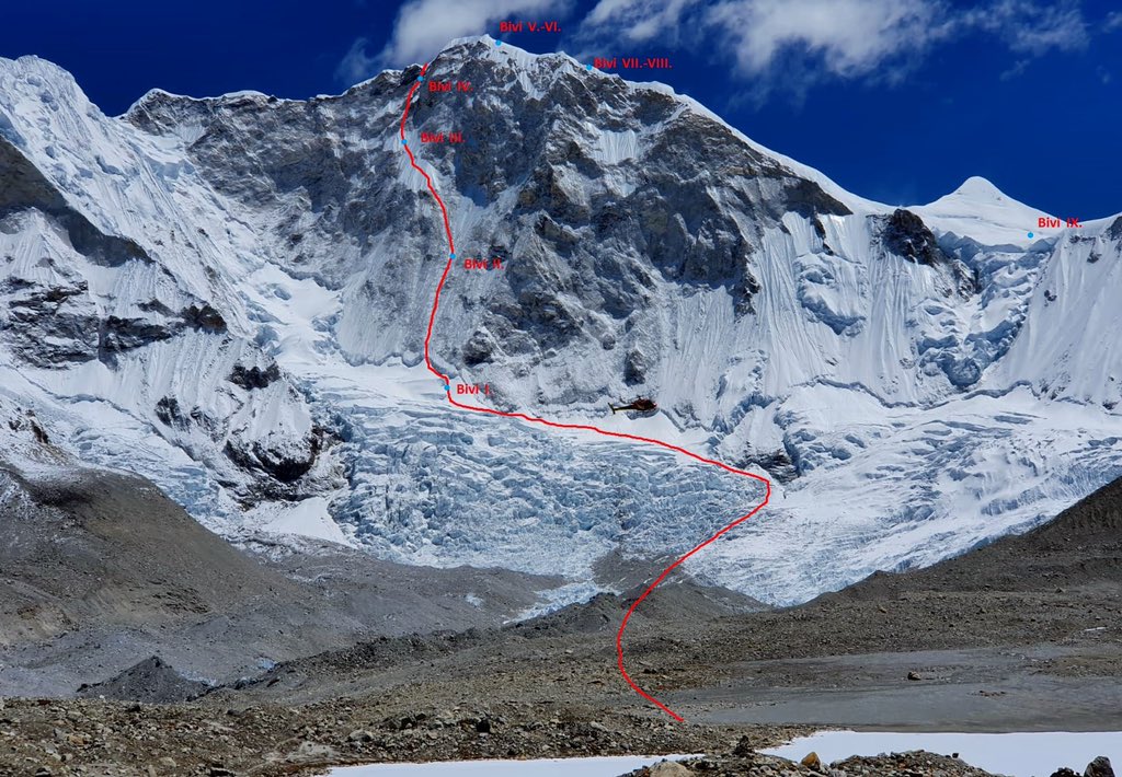 маршрут  "Heavenly Trap" по северо-западной стене горы Барунцзе (Baruntse) высотой 7129 метров