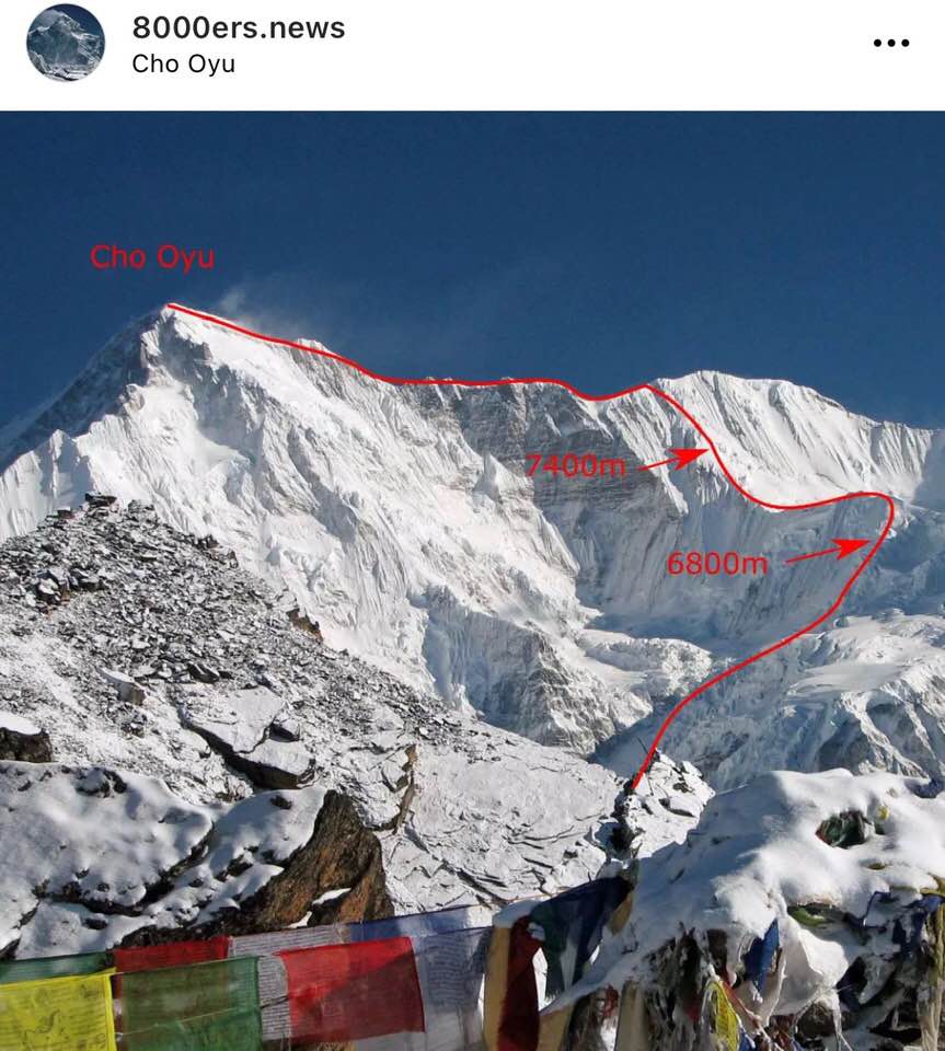 Маршрут команды Гельже Шерпа (Gelje Sherpa) на Чо-Ойю по информации сайта 8000ers