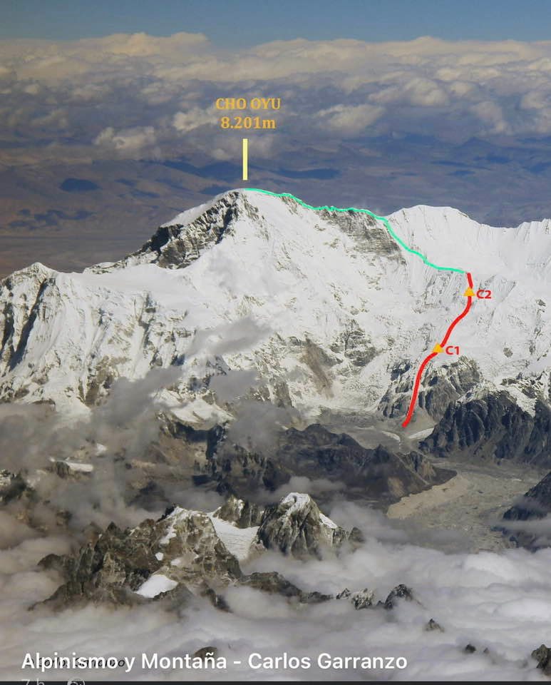 Планируемый маршрут команды Гельже Шерпа (Gelje Sherpa) на Чо-Ойю 