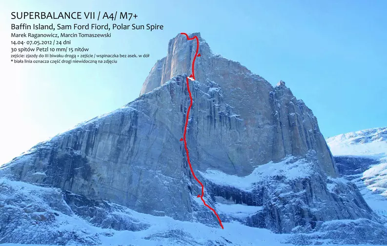  маршрут MikroKozmik Variations (A4+, M5) на вершину Polar Sun Arm, розташованої у віддаленому гірському масиві Бафінової Землі. Фото Marek Raganowicz
