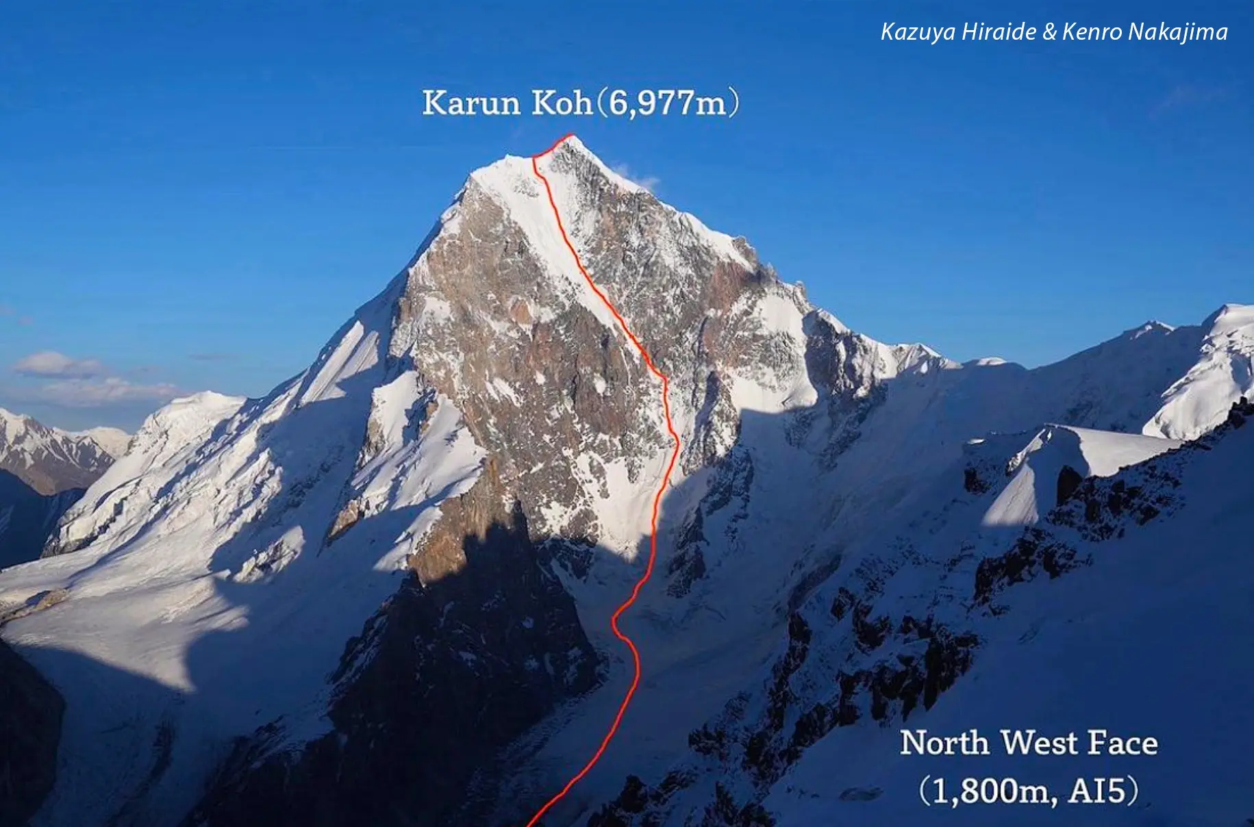 перший маршрут на північно-західній стіні гори Карун-Кох в Пакистані. Кацуя Хірайде (Kazuya Hiraide) та Кенро Накаджима (Kenro Nakajima). вересень 2022 року