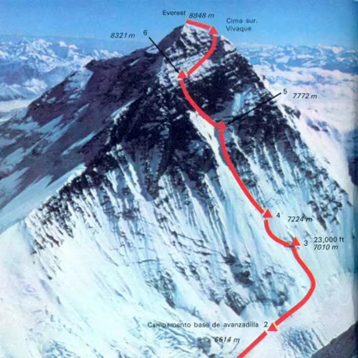 Еверест (Everest, 8848 м). 1975 рік. Маршрут по південно-західній стіні Кріса Бонінгтона