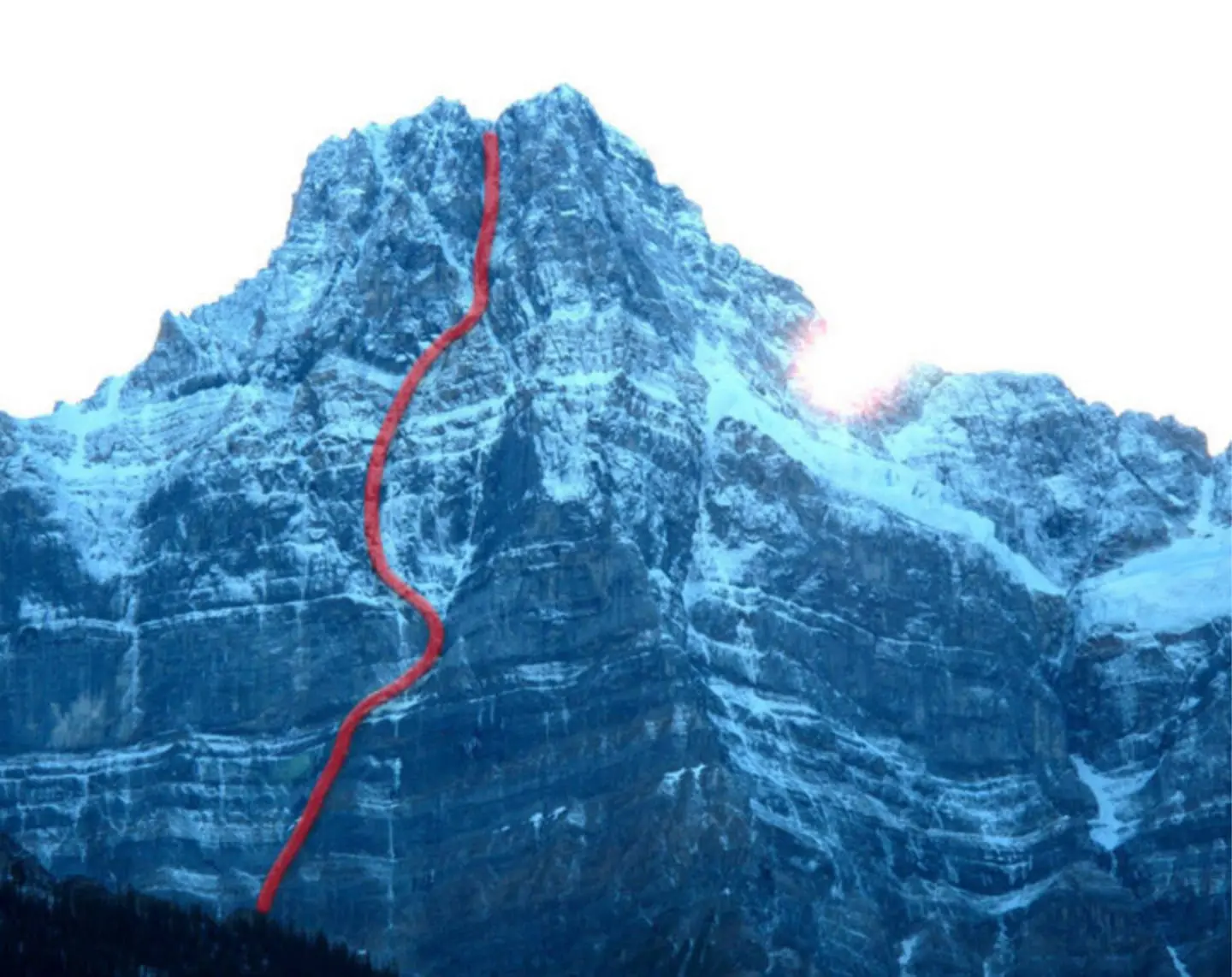 Маршрут на Гоус Пік (Howse Peak, 3295 метрів), який намагалася пройти трійка альпіністів.