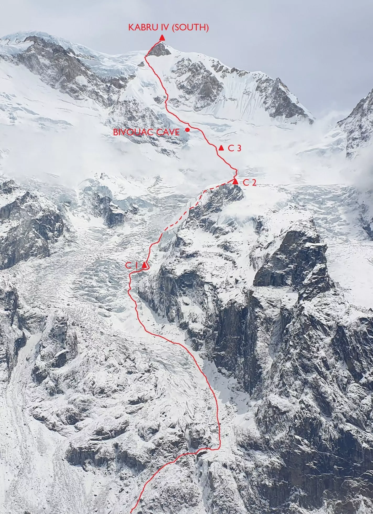Новий маршрут "Diamonds on the Soles of the Shoes / Diamantová Cesta" (D+, 60°) на вершину Кабру Південна (Kabru South) висотою 7394 метри, розташованої на кордоні Непалу та Сіккіму, Індія