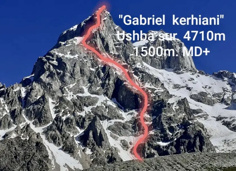на вершину Ушба Південна (4710 м) маршрутом Габріеля Хергіані (південний хребет). Фото Mikel Zabalza