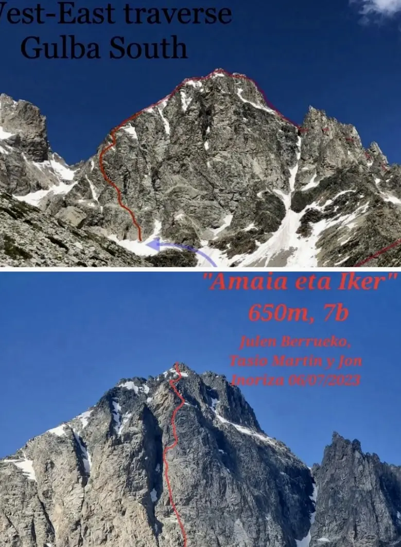 два нових маршрути на горі Гульба (3725 м): маршрут Західно-Східного траверсу, маршрут "Amaia eta Iker" (650м, 7b). Фото Mikel Zabalza