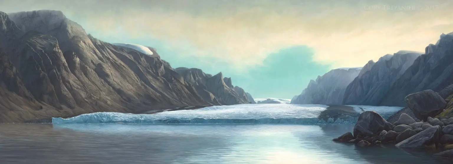 картина покійного канадського художника Корі Трепаньє, на якій були зображені гранітні скелі, що оточували льодовик Коронейшн.