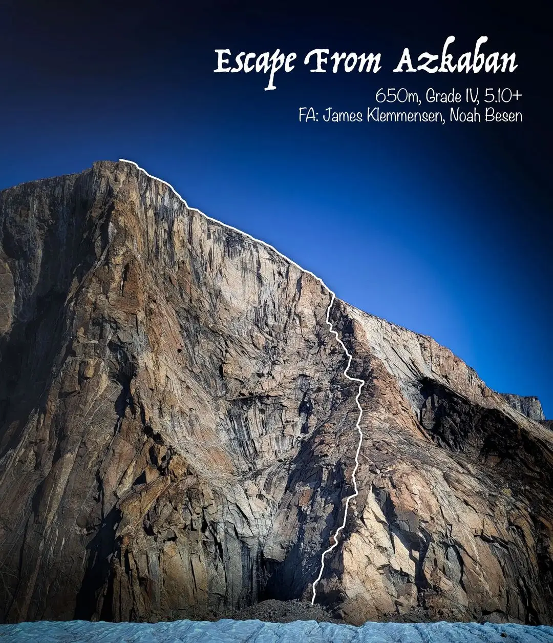 Маршрут "Escape from Azkaban", довжиною 650-метрів і категорією трудності IV 5.10+.  Фото James Klemmensen